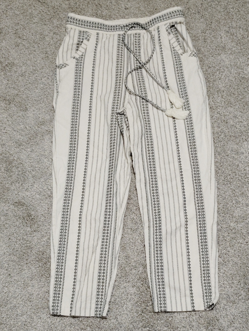 Anthropologie Cream and Black Striped Drawstring Ankle Beach Pants